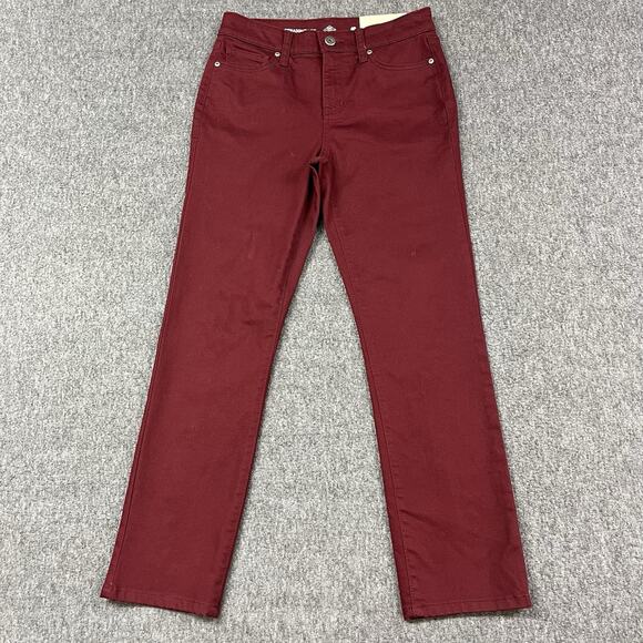 St Johns Bay Pants Womens 4P Petite Burgundy Straight Stretch Cotton Blend - NEW - Picture 1 of 13